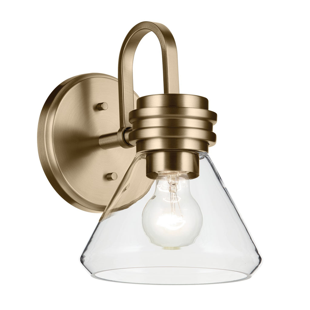 KICHLER 55153CPZCLR Farum 9.5" 1-Light Wall Sconce With Clear Glass In Champagne Bronze