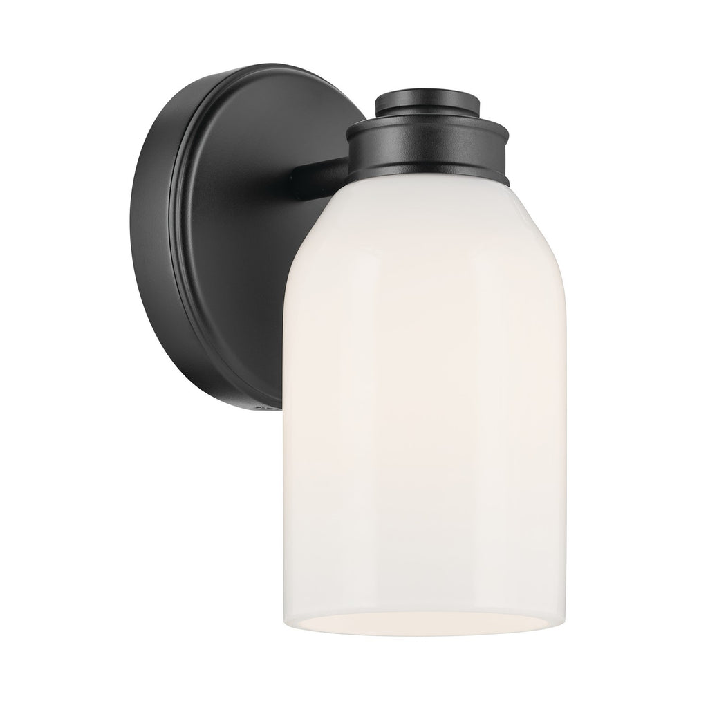 KICHLER 55200BK Shae 8.25" 1-Light Wall Sconce With White Opal Glass In Black