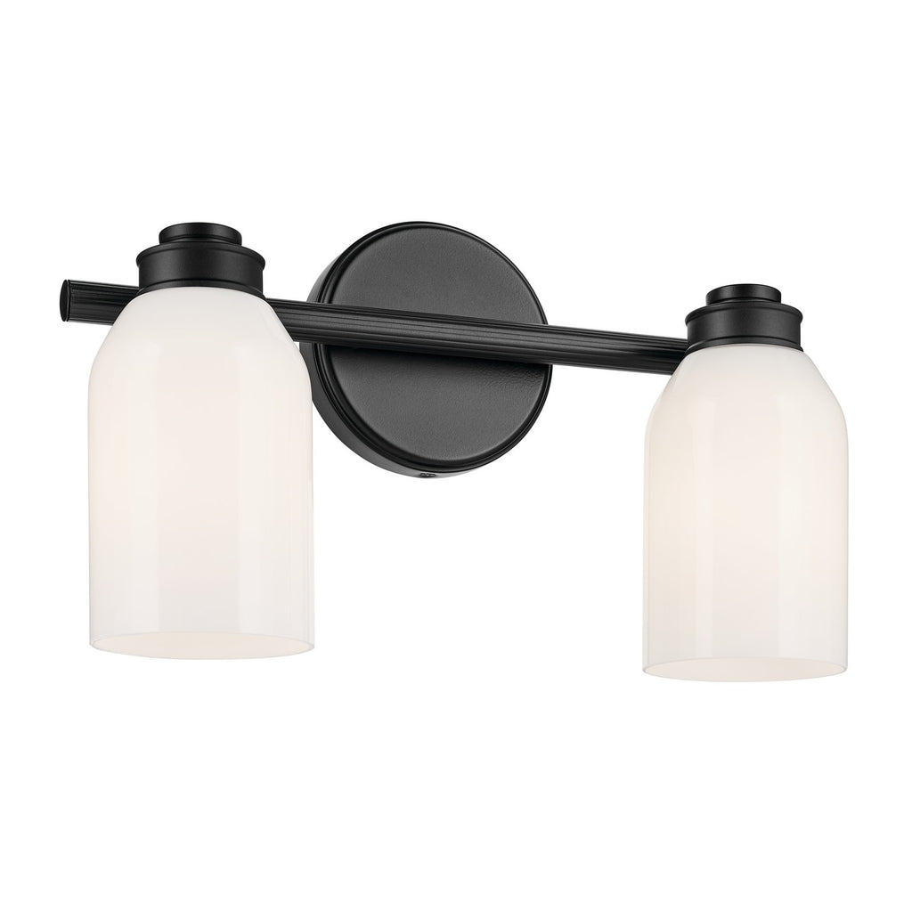 KICHLER 55201BK Shae 15" 2-Light Vanity Light With White Opal Glass In Black