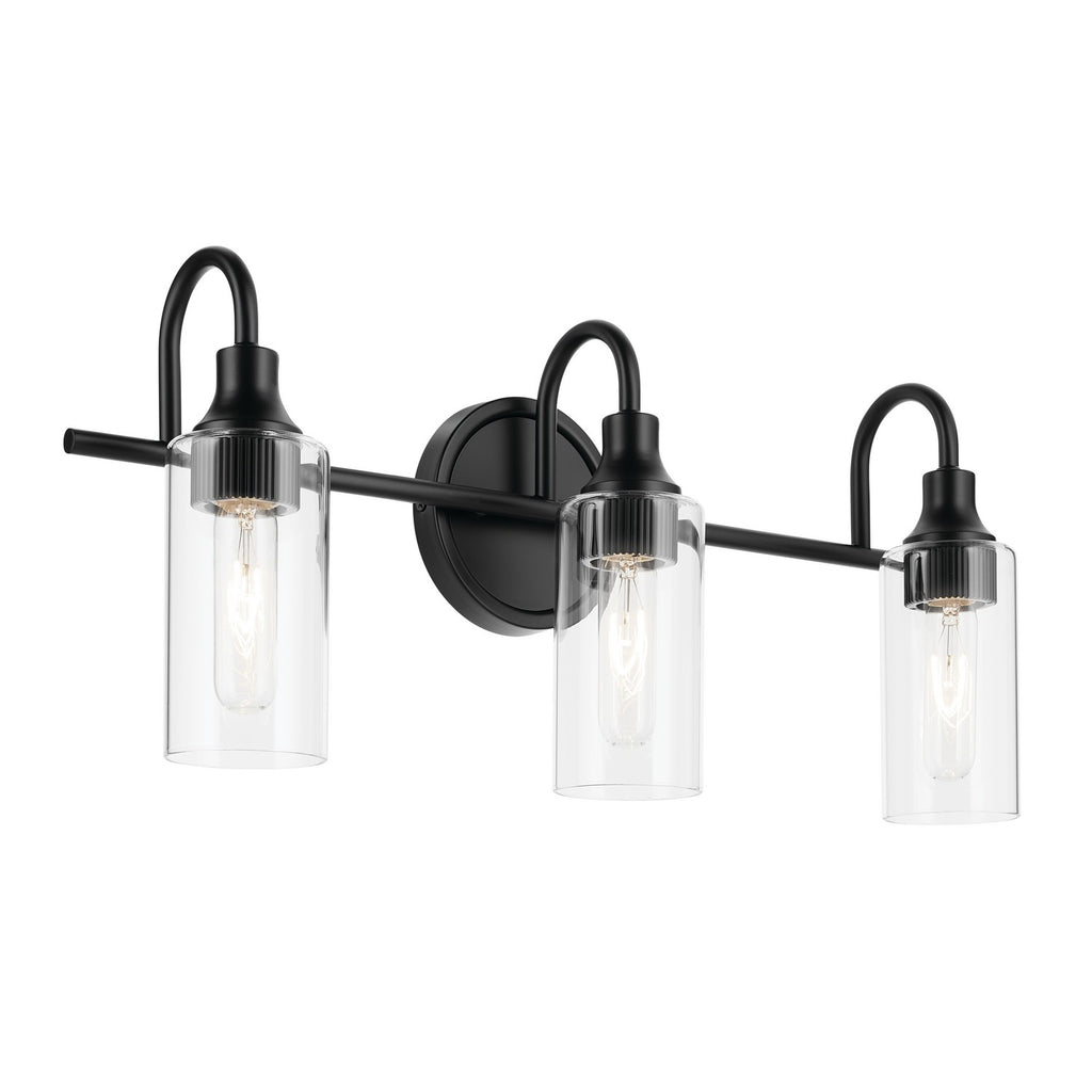 KICHLER 55211BK Kavi 23" 3-Light Vanity Light With Clear Glass In Black