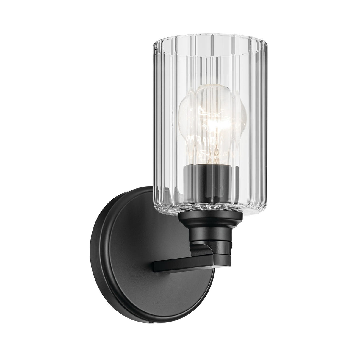 KICHLER 55224BKFLU Gioe 9.5" 1-Light Wall Sconce With Clear Fluted Glass In Black