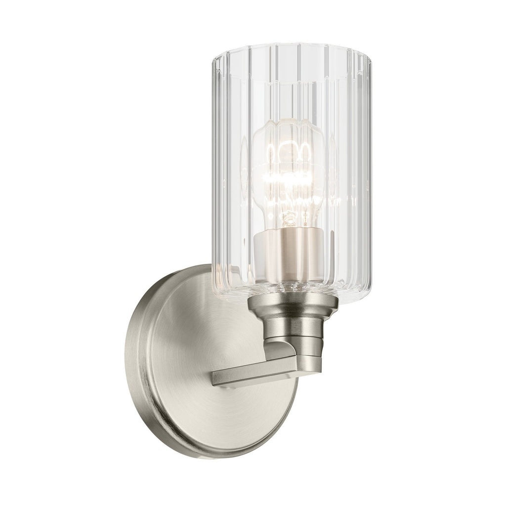 KICHLER 55224NIFLU Gioe 9.5" 1-Light Wall Sconce With Clear Fluted Glass In Brushed Nickel