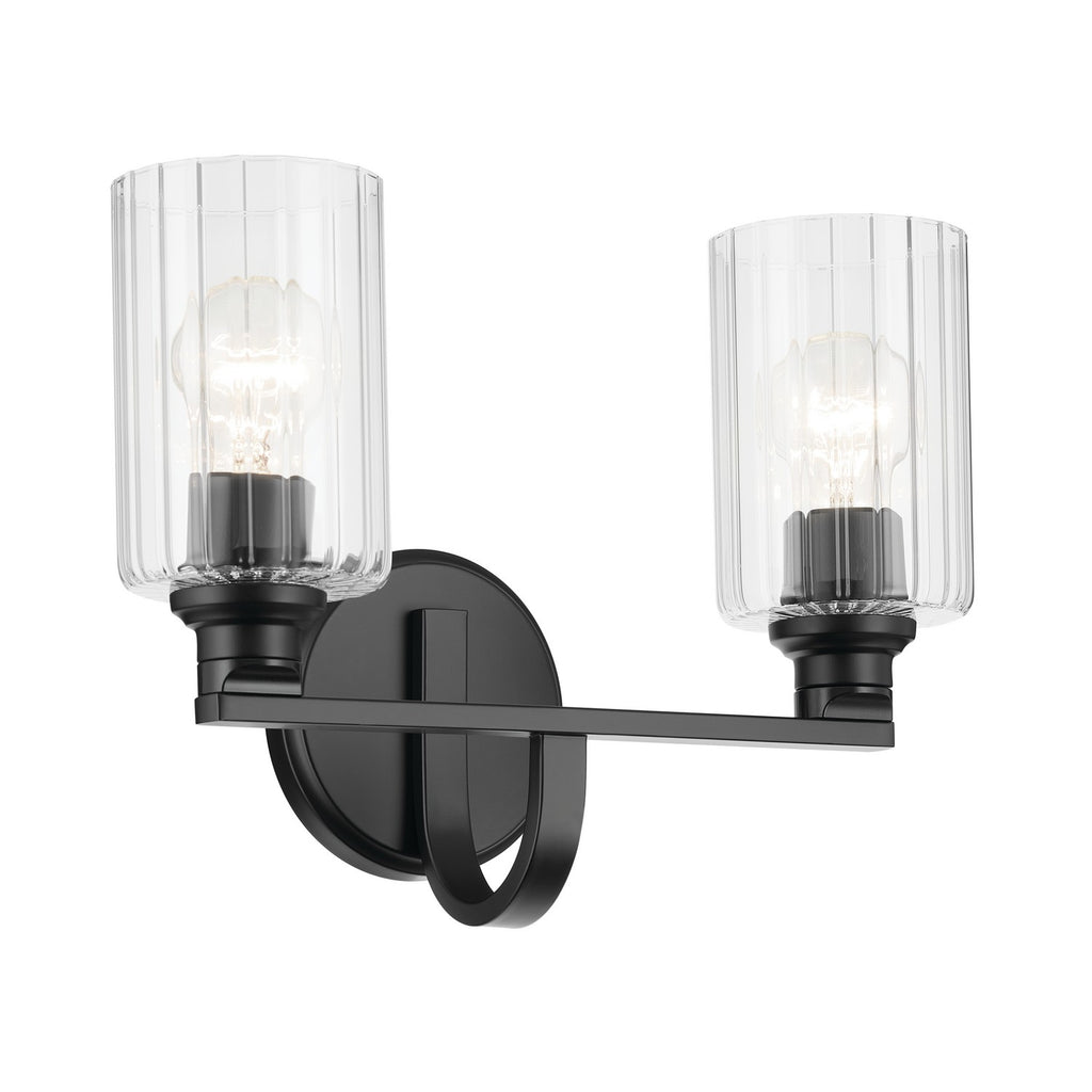 KICHLER 55225BKFLU Gioe 14.25" 2-Light Vanity Light With Clear Fluted Glass In Black