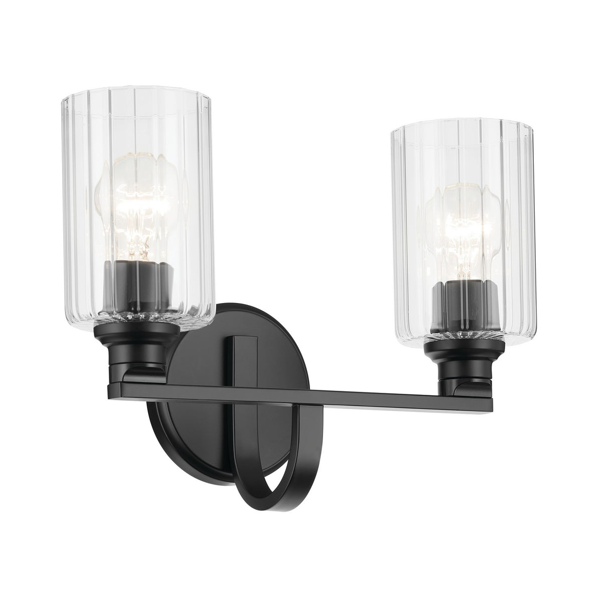 KICHLER 55225BKFLU Gioe 14.25" 2-Light Vanity Light With Clear Fluted Glass In Black