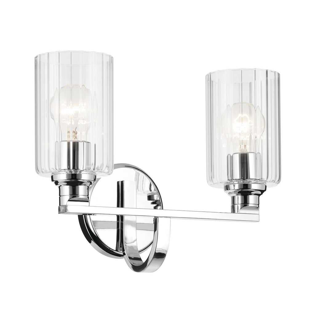 KICHLER 55225CHFLU Gioe 14.25" 2-Light Vanity Light With Clear Fluted Glass In Chrome