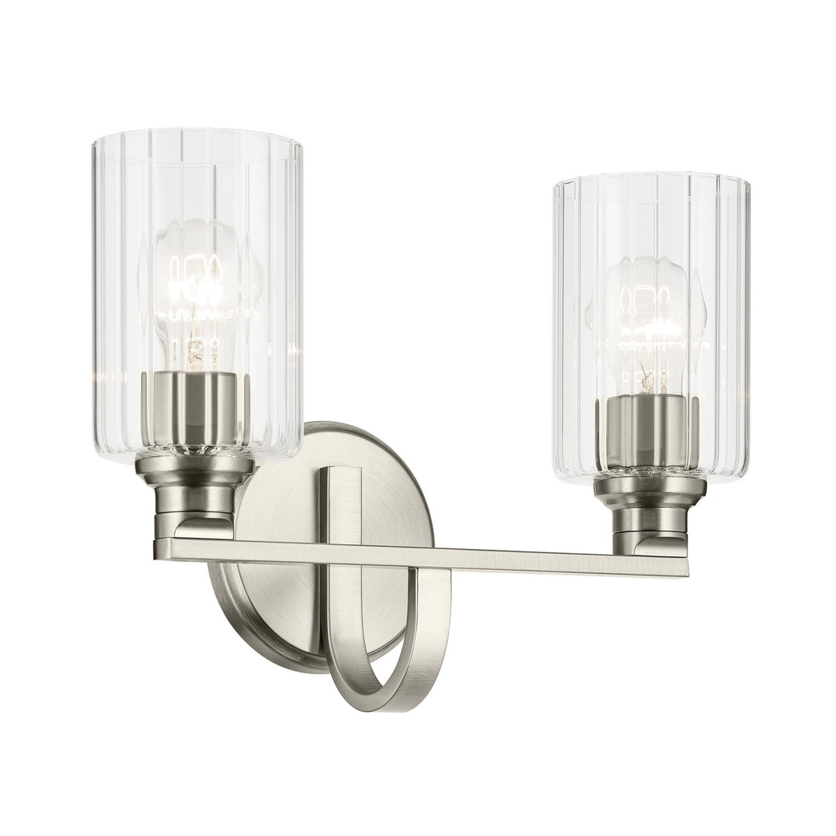 KICHLER 55225NIFLU Gioe 14.25" 2-Light Vanity Light With Clear Fluted Glass In Brushed Nickel