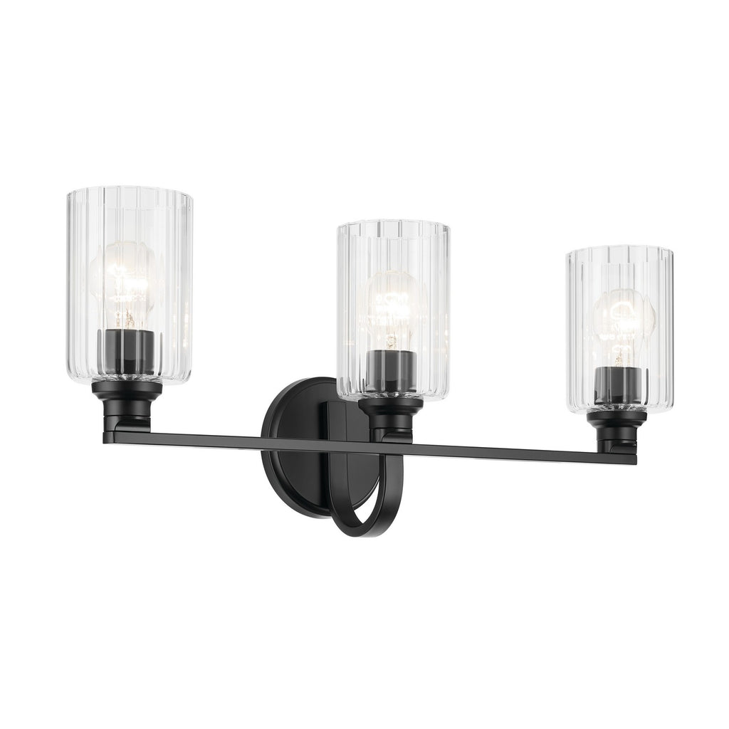 KICHLER 55226BKFLU Gioe 24.25" 3-Light Vanity Light With Clear Fluted Glass In Black