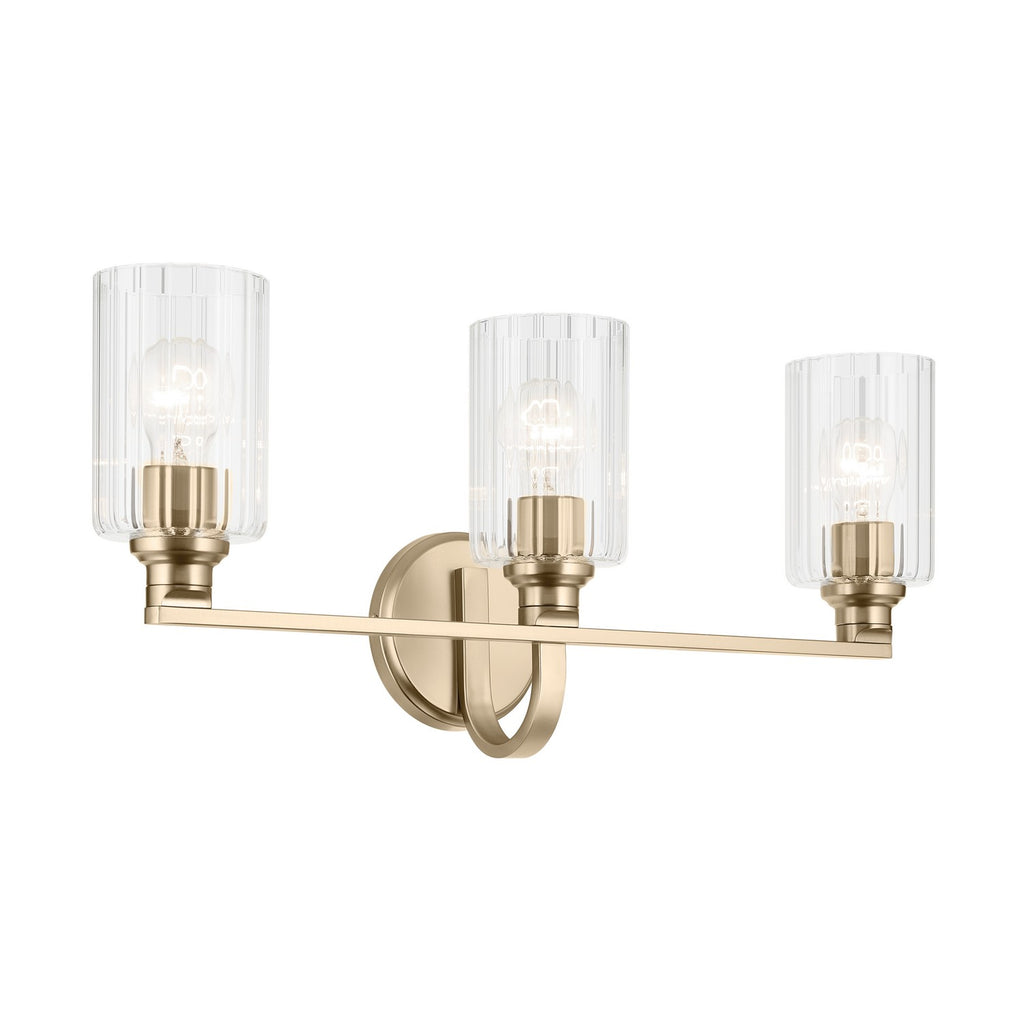 KICHLER 55226CPZFLU Gioe 24.25" 3-Light Vanity Light With Clear Fluted Glass In Champagne Bronze