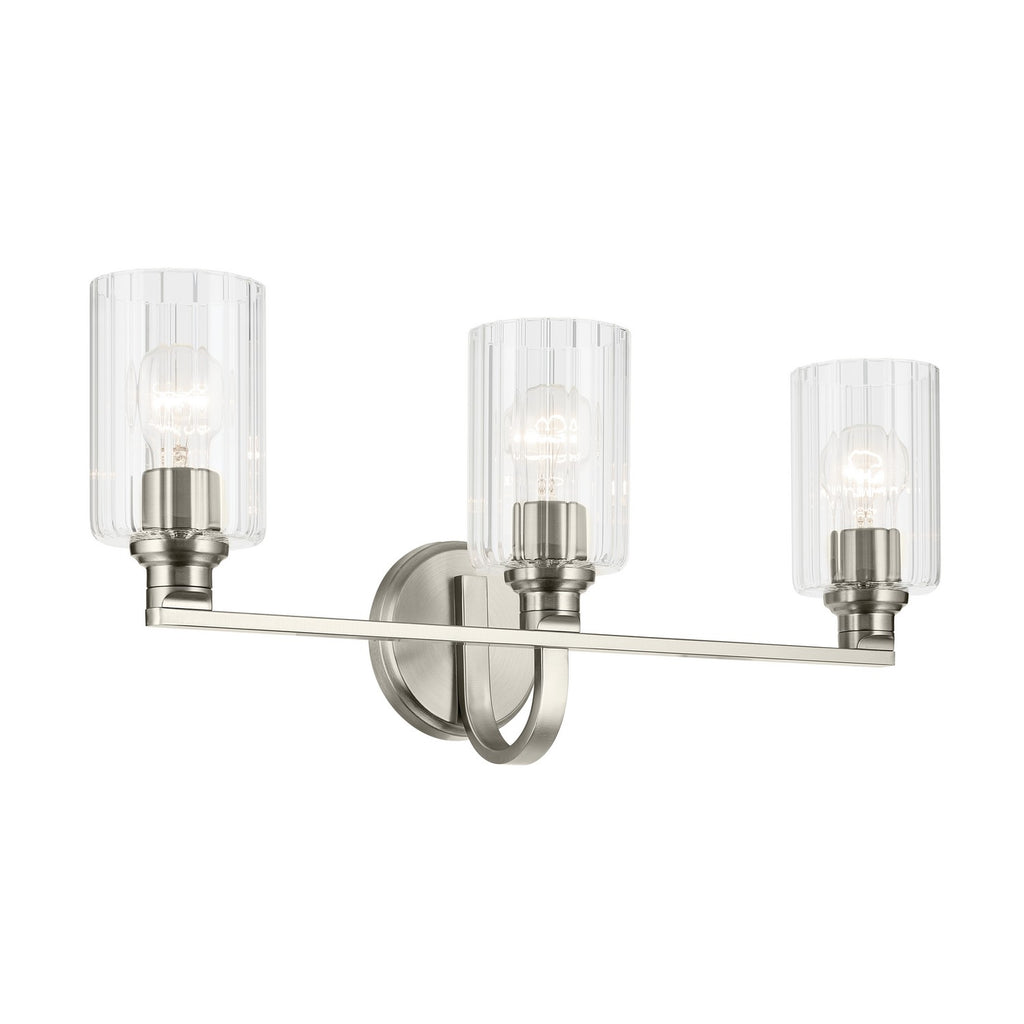 KICHLER 55226NIFLU Gioe 24.25" 3-Light Vanity Light With Clear Fluted Glass In Brushed Nickel