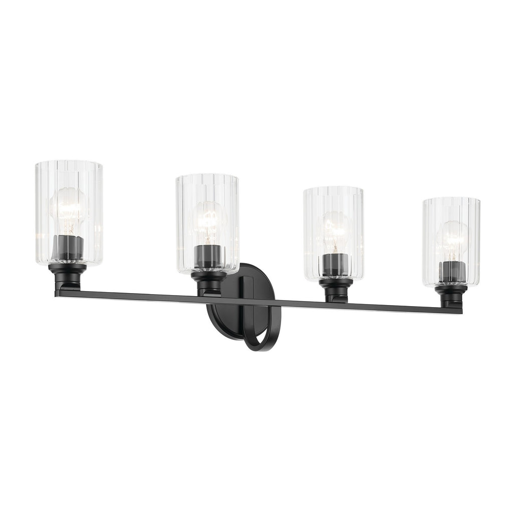 KICHLER 55227BKFLU Gioe 32.25" 4-Light Vanity Light With Clear Fluted Glass In Black