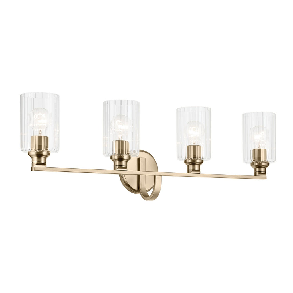 KICHLER 55227CPZFLU Gioe 32.25" 4-Light Vanity Light With Clear Fluted Glass In Champagne Bronze