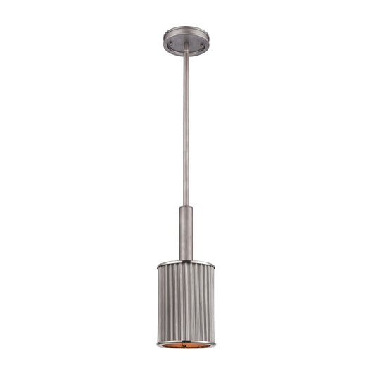 ELK SHOWROOM 15926/1 Corrugated Steel 6'' Wide 1-Light Mini Pendant - Weathered Zinc