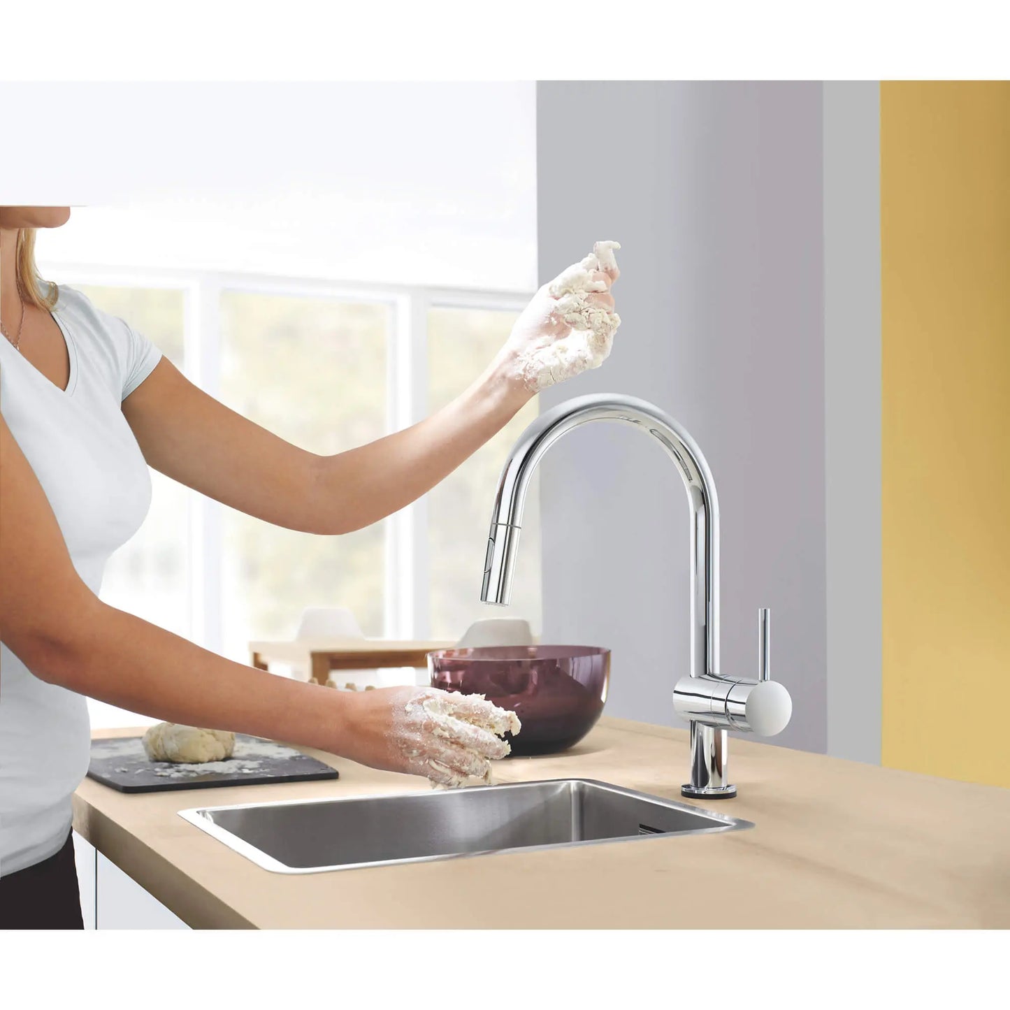 GROHE 31359002 Minta Single-Handle Pull Down Kitchen Faucet Dual Spray 1.75 GPM with Touch Technology - Chrome