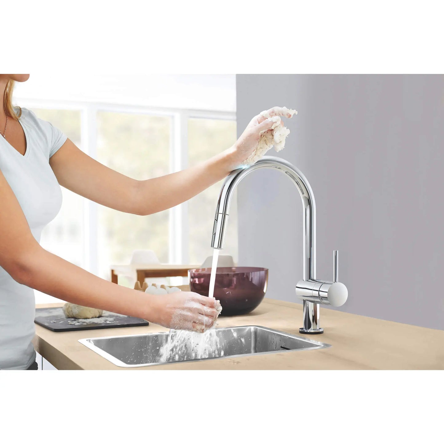 GROHE 31359002 Minta Single-Handle Pull Down Kitchen Faucet Dual Spray 1.75 GPM with Touch Technology - Chrome