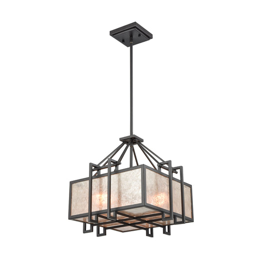 ELK SHOWROOM 16184/3 Stasis 3-Light Chandelier in Oil Rubbed Bronze with Tan and Clear Mica Shade