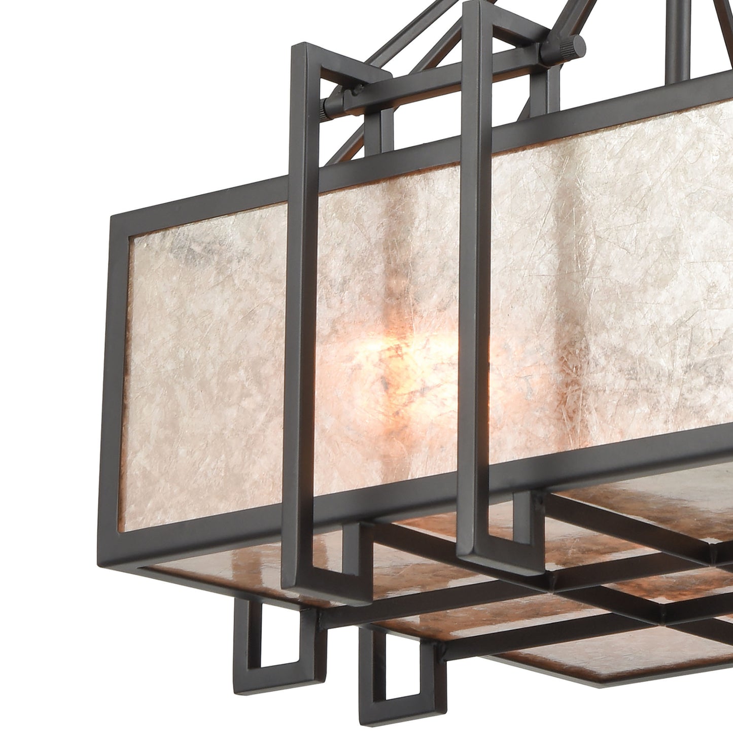 ELK SHOWROOM 16184/3 Stasis 3-Light Chandelier in Oil Rubbed Bronze with Tan and Clear Mica Shade