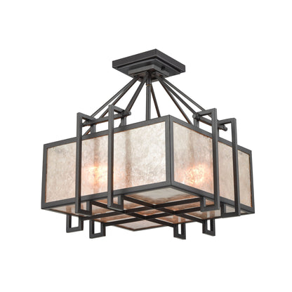 ELK SHOWROOM 16184/3 Stasis 3-Light Chandelier in Oil Rubbed Bronze with Tan and Clear Mica Shade