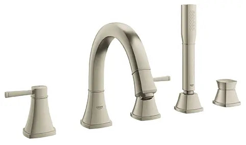 GROHE 19919ENA Grandera 5-Hole 2-Handle Deck Mount Roman Tub Faucet with 1.75 GPM Hand Shower - Brushed Nickel