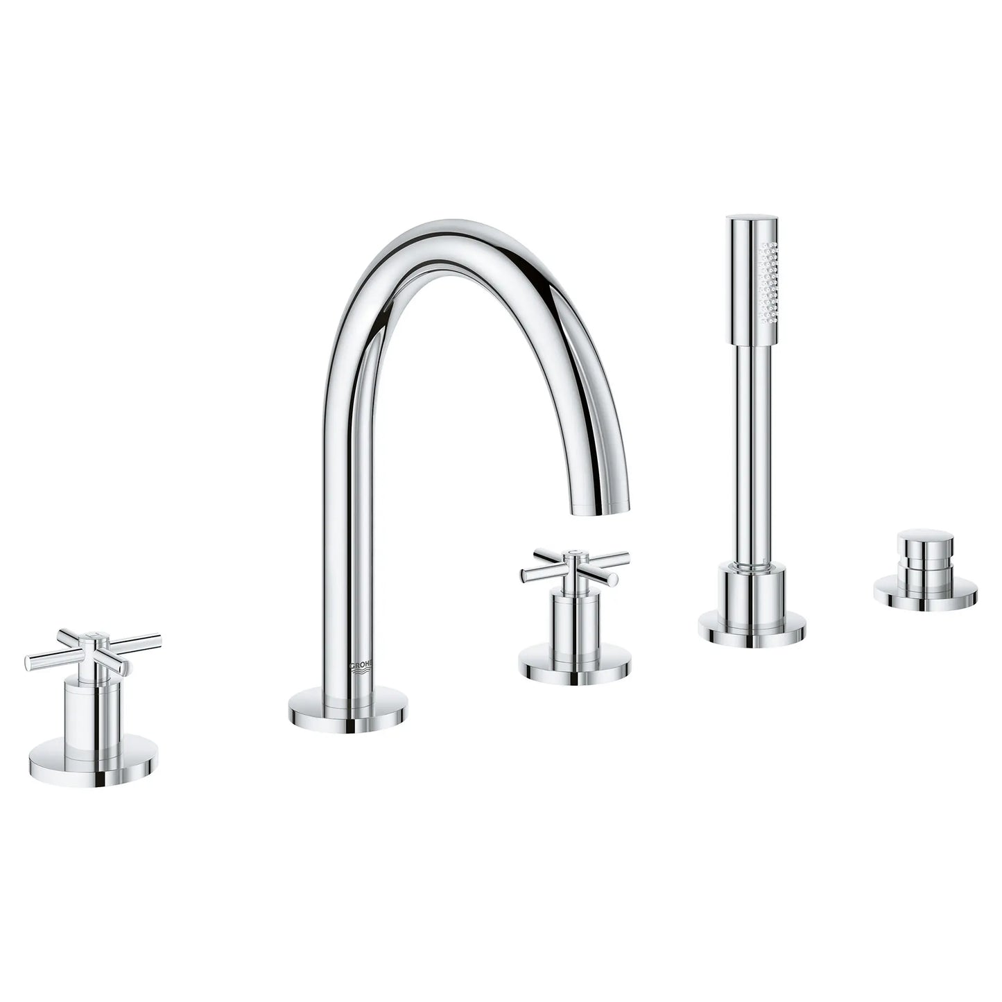 GROHE 25049003 Atrio New 5-Hole 2-Handle Deck Mount Roman Tub Faucet with 1.75 GPM Hand Shower - Chrome
