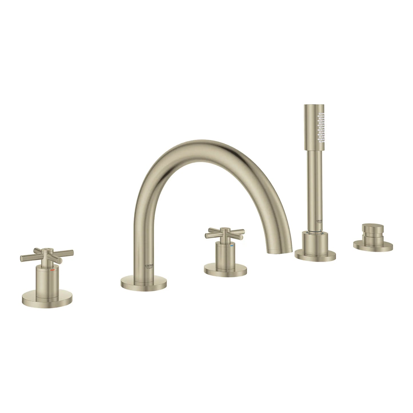 GROHE 25049EN3 Atrio New 5-Hole 2-Handle Deck Mount Roman Tub Faucet with 1.75 GPM Hand Shower - Brushed Nickel