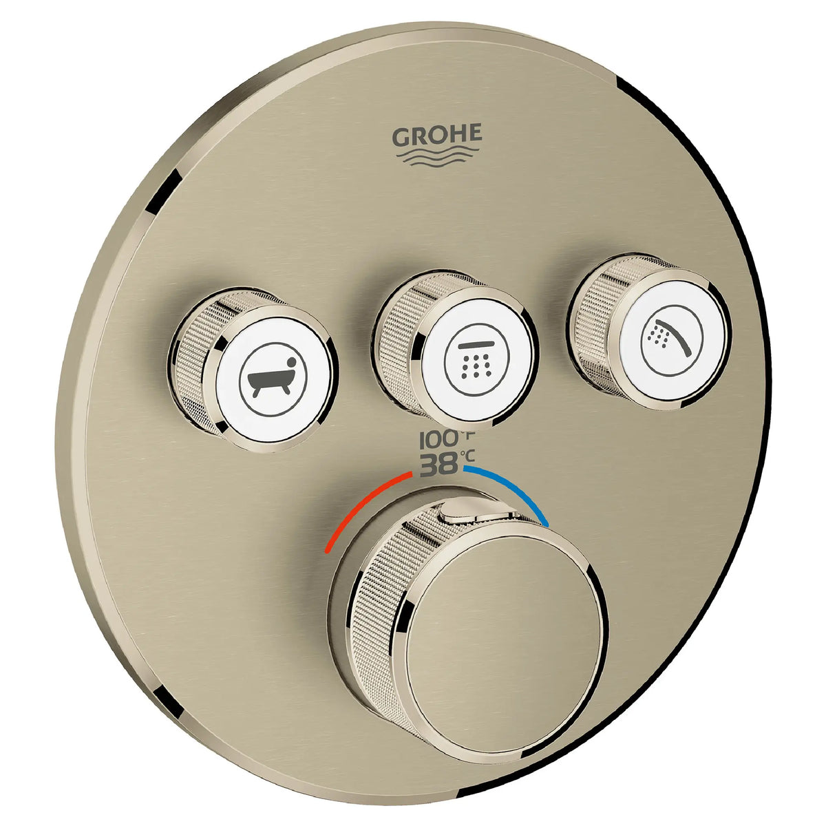 GROHE 29138EN0 Grohtherm Triple Function Thermostatic Valve Trim - Brushed Nickel
