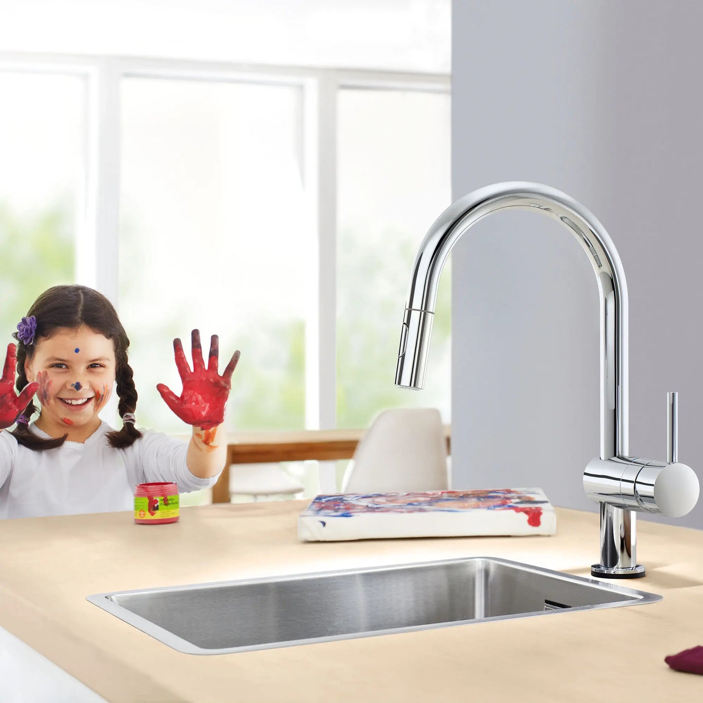 GROHE 31359002 Minta Single-Handle Pull Down Kitchen Faucet Dual Spray 1.75 GPM with Touch Technology - Chrome