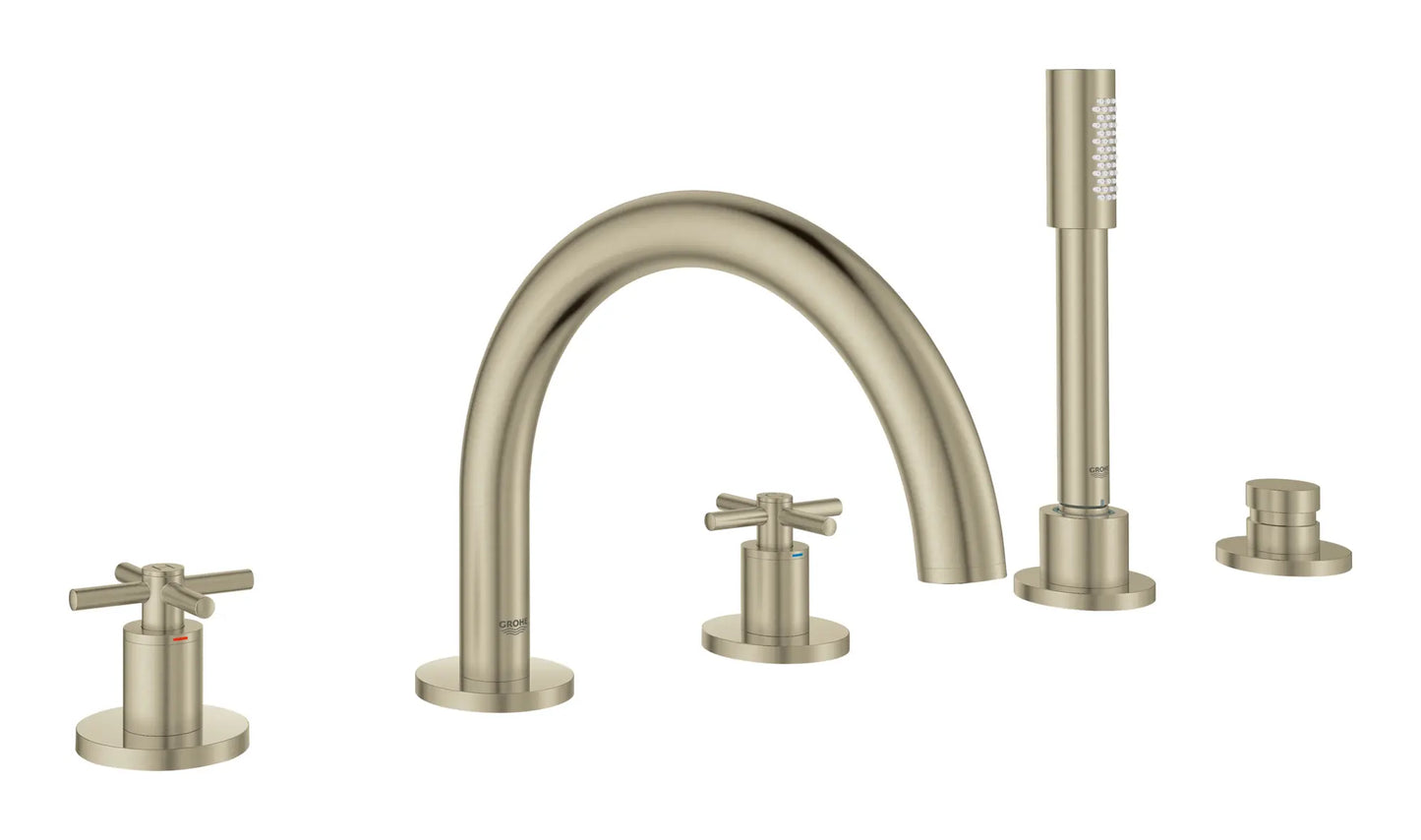 GROHE 25049EN3 Atrio New 5-Hole 2-Handle Deck Mount Roman Tub Faucet with 1.75 GPM Hand Shower - Brushed Nickel