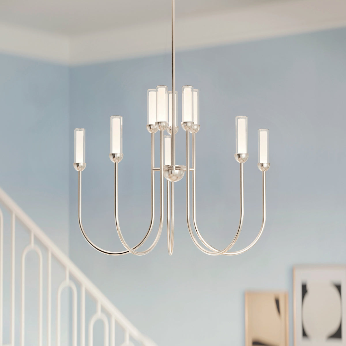 KICHLER 52757PNLED Moraine 30 Inch Led 10 Light 2-Tier Chandelier In Polished Nickel