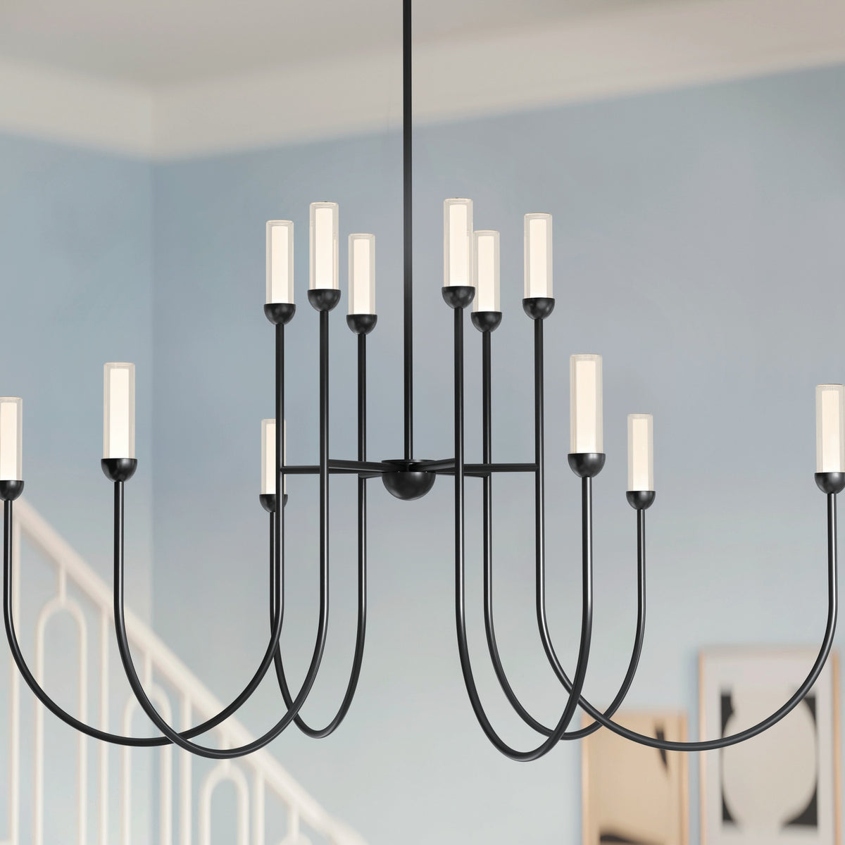 KICHLER 52758BKLED Moraine 50 Inch Led 12 Light 2-Tier Chandelier In Black