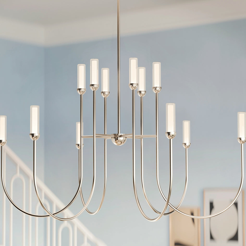 KICHLER 52758PNLED Moraine 50 Inch Led 12 Light 2-Tier Chandelier In Polished Nickel