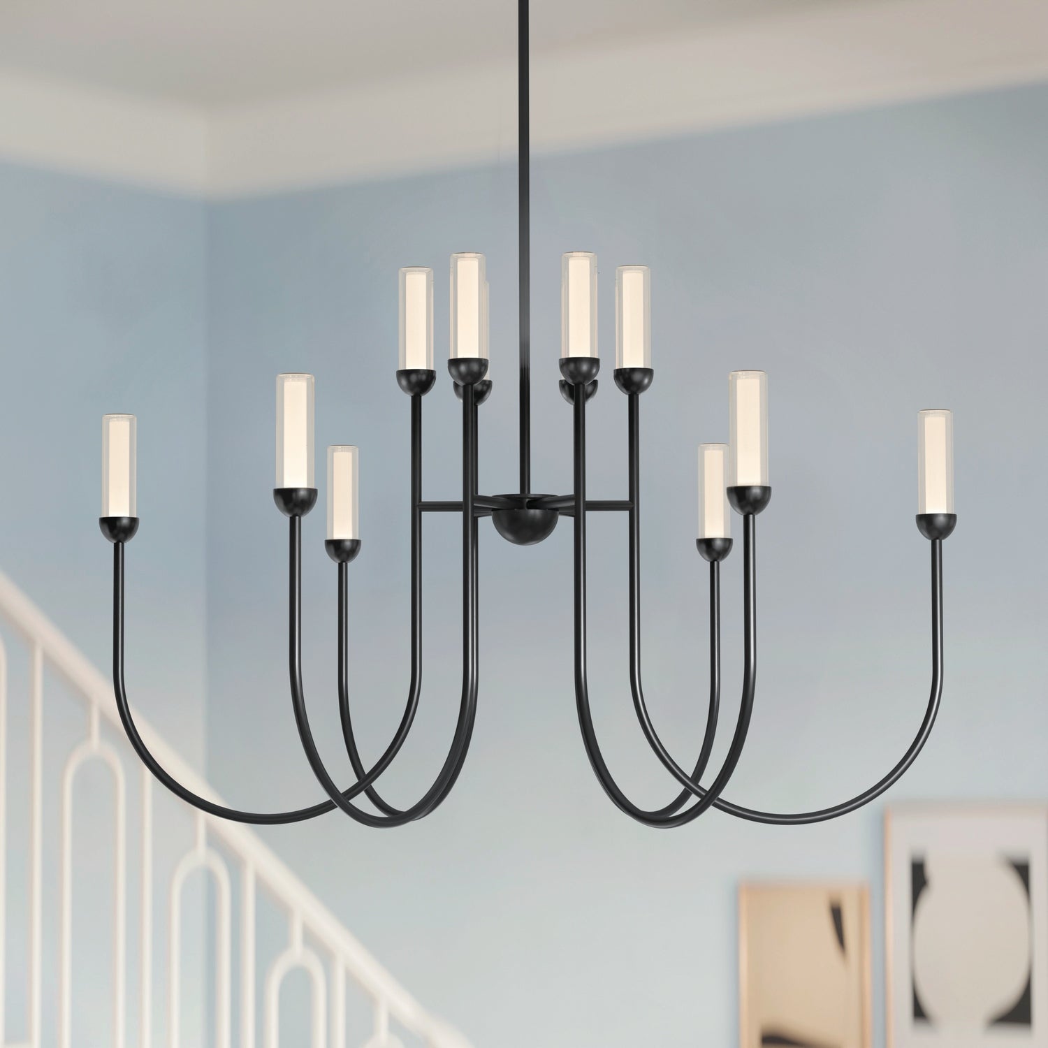 KICHLER 52759BKLED Moraine 40 Inch Led 12 Light 2-Tier Chandelier In Black