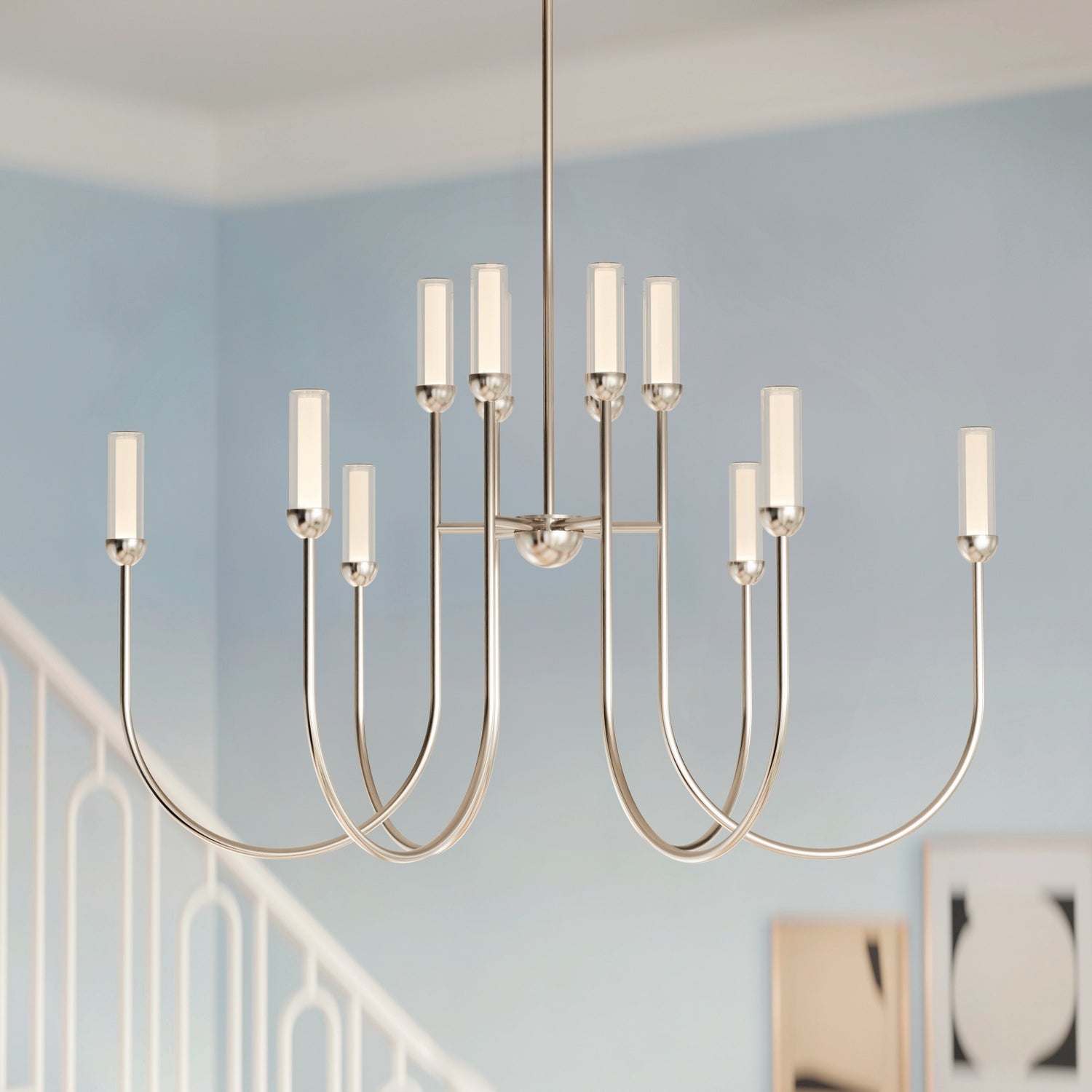 KICHLER 52759PNLED Moraine 40 Inch Led 12 Light 2-Tier Chandelier In Polished Nickel