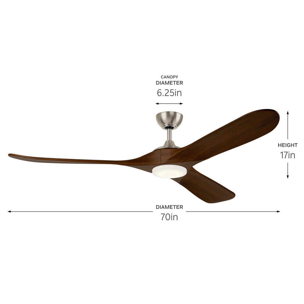 KICHLER 310570NI 70 Inch Mylo Ceiling Fan With Satin Etch Cased Opal Glass In Brushed Nickel With Natural Walnut Wood Blades