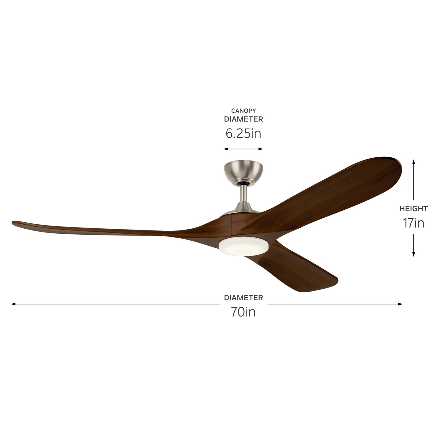 KICHLER 310570NI 70 Inch Mylo Ceiling Fan With Satin Etch Cased Opal Glass In Brushed Nickel With Natural Walnut Wood Blades