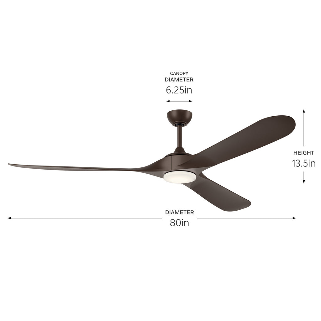 KICHLER 310680SNB 80 Inch Mylo Weather+ Ceiling Fan With Satin Etch Cased Opal Glass In Satin Natural Bronze
