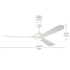 KICHLER 310680WH 80 Inch Mylo Weather+ Ceiling Fan With Satin Etch Cased Opal Glass In White
