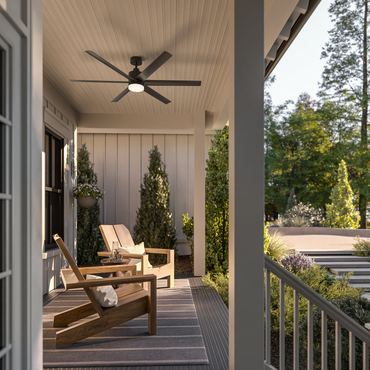 KICHLER 310765SBK 65 Inch Loa Ceiling Fan With Satin Etch Cased Opal Glass In Satin Black With Black Blades
