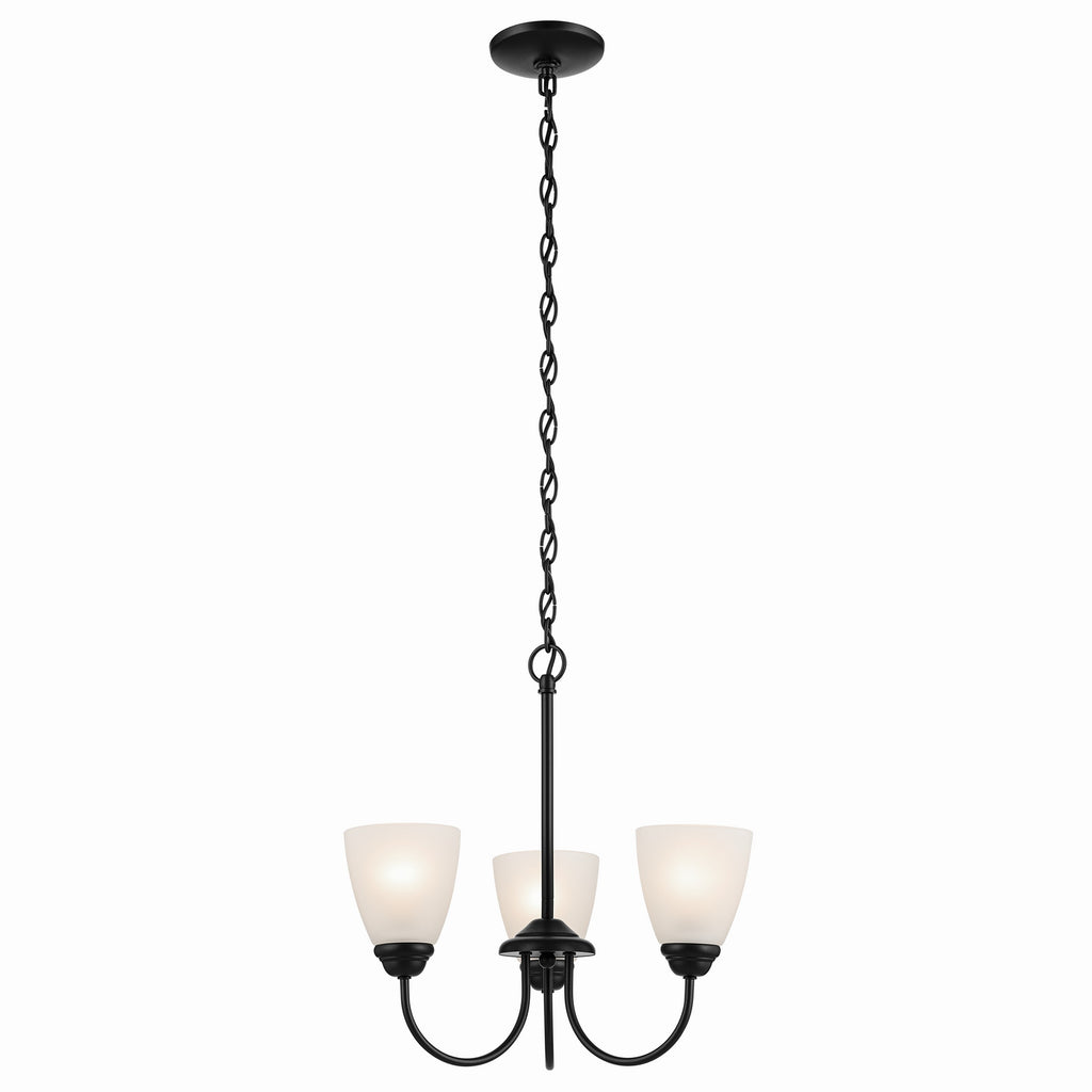 KICHLER 43637BK Jolie 3-Light Mini Chandelier With Satin Etched Glass In Black