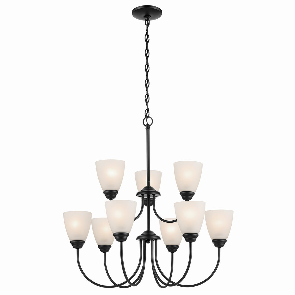 KICHLER 43639BK Jolie 9-Light Chandelier With Satin Etched Glass In Black