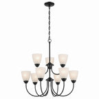 KICHLER 43639BK Jolie 9-Light Chandelier With Satin Etched Glass In Black