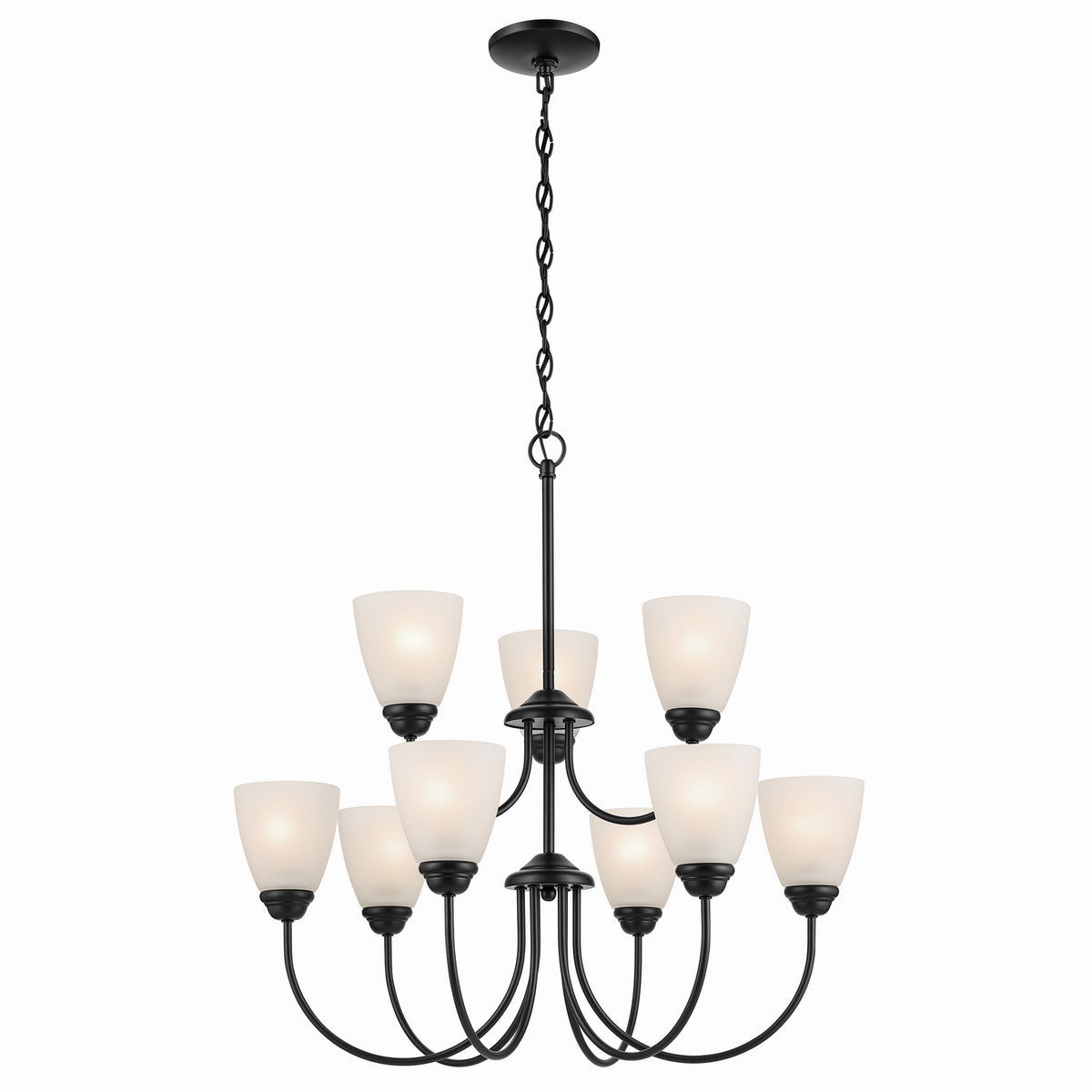 KICHLER 43639BK Jolie 9-Light Chandelier With Satin Etched Glass In Black