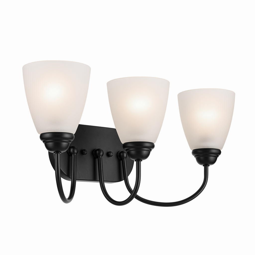KICHLER 45639BK Jolie 3-Light Vanity Light With Satin Etched Glass In Black