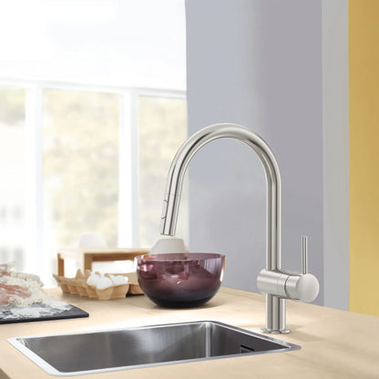 GROHE 31359DC2 Minta Single-Handle Pull Down Kitchen Faucet Dual Spray 1.75 GPM with Touch Technology - Supersteel