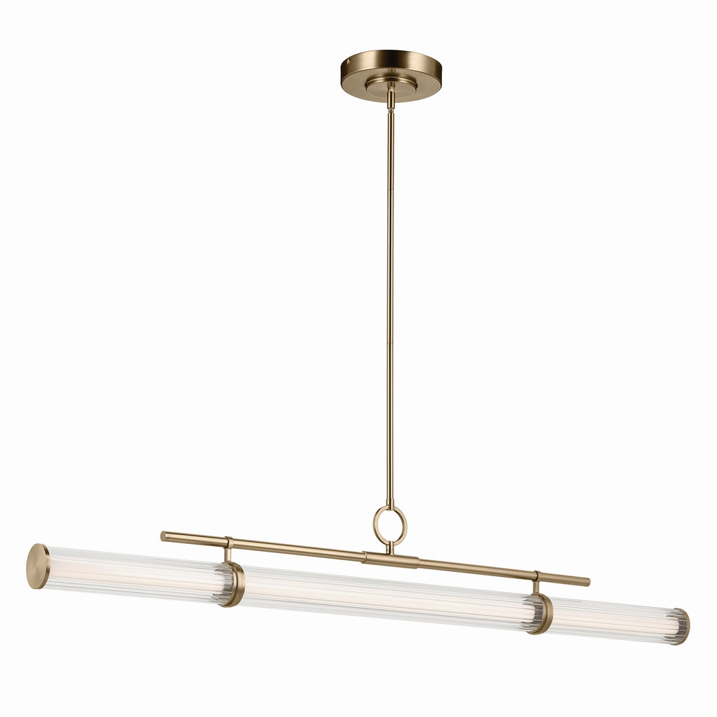 KICHLER 52754CPZLED Riven 60.25 Inch Led 1 Light Linear Chandelier With Clear Fluted Glass In Champagne Bronze