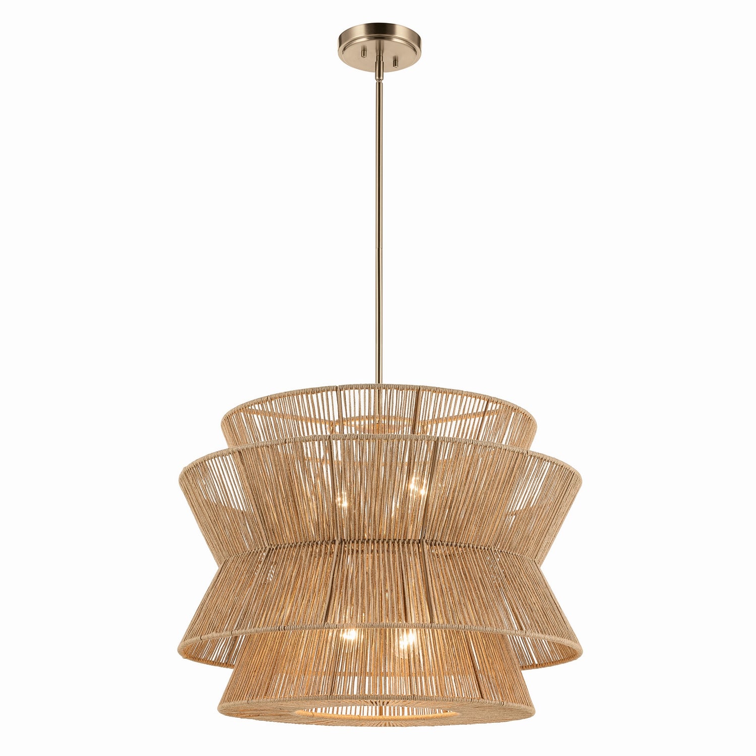 KICHLER 52735CPZ Ophira 28 Inch 4 Light Pendant With Jute Shade In Champagne Bronze