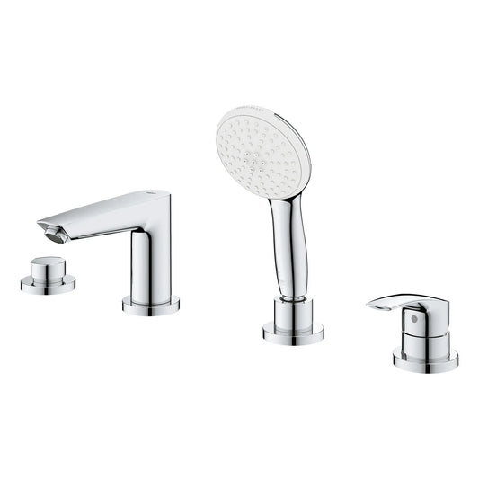 GROHE 25277003 Eurosmart 4-Hole Single Handle Deck Mount Roman Tub Faucet with 1.5 gpm Hand Shower - Chrome