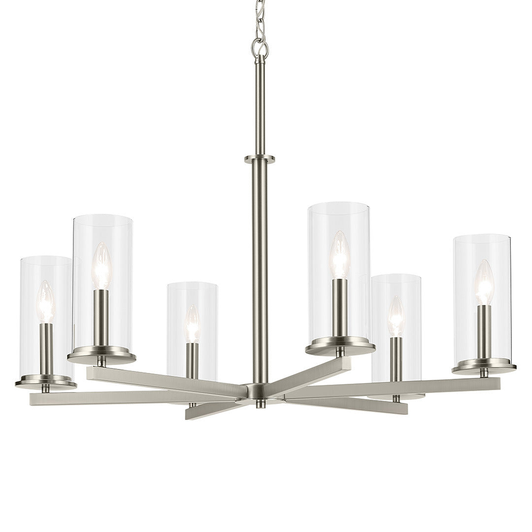 KICHLER 44013NI Crosby 21.75" 6-Light Chandelier With Clear Glass In Brushed Nickel