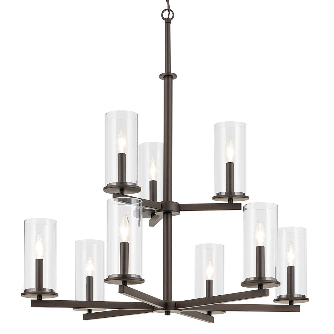 KICHLER 44014OZ Crosby 32.5" 9-Light 2-Tier Chandelier With Clear Glass In Olde Bronze