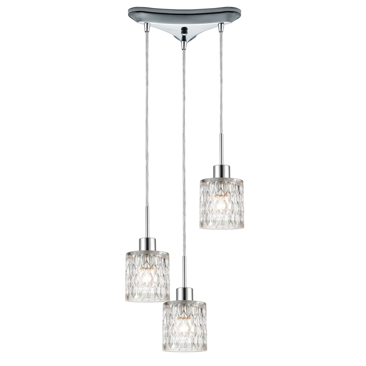 ELK SHOWROOM 17424/3 Ezra 3-Light Triangular Mini Pendant Fixture in Polished Chrome with Textured Clear Crystal