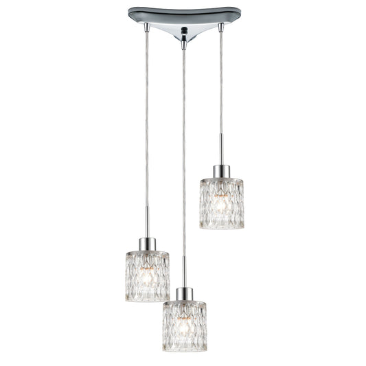 ELK SHOWROOM 17424/3 Ezra 3-Light Triangular Mini Pendant Fixture in Polished Chrome with Textured Clear Crystal